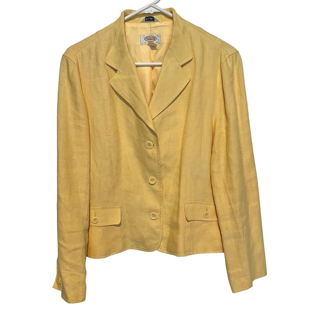 Talbots Womens 14P Butter Yellow Blazer 100% Irish Linen 3-Button Jacket